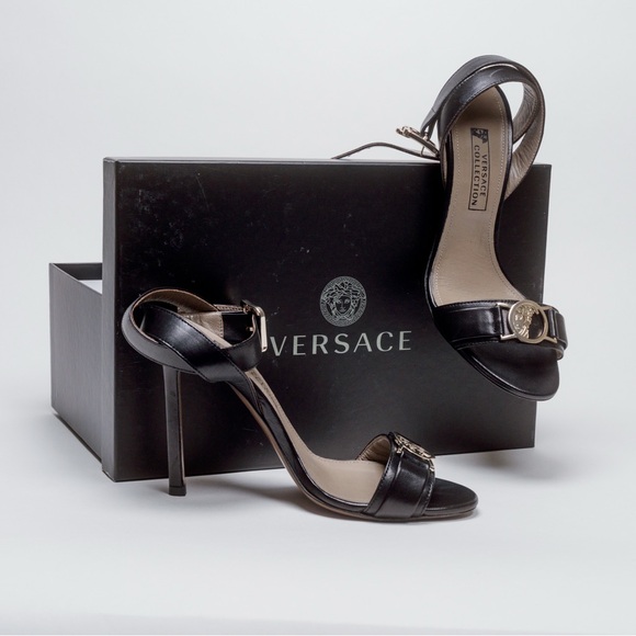 Versace Shoes - Versace Black Leather Stiletto Sandals - Size 37